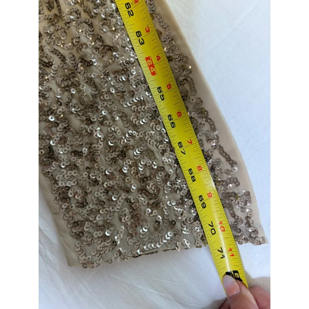 Vintage Beige Silk Champagne  Sequin Rectangle Scarf~70